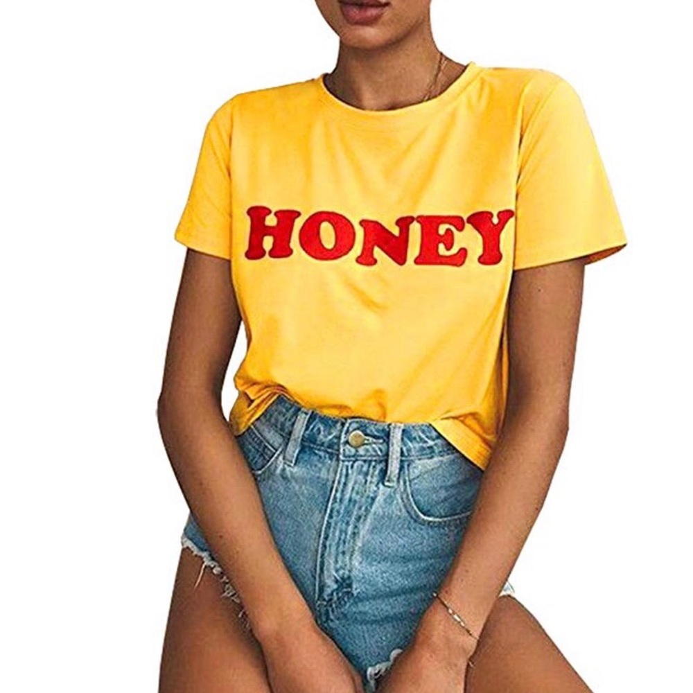 Honey Graphic Yellow Cute Tee Shirt - Picture 1 of 6